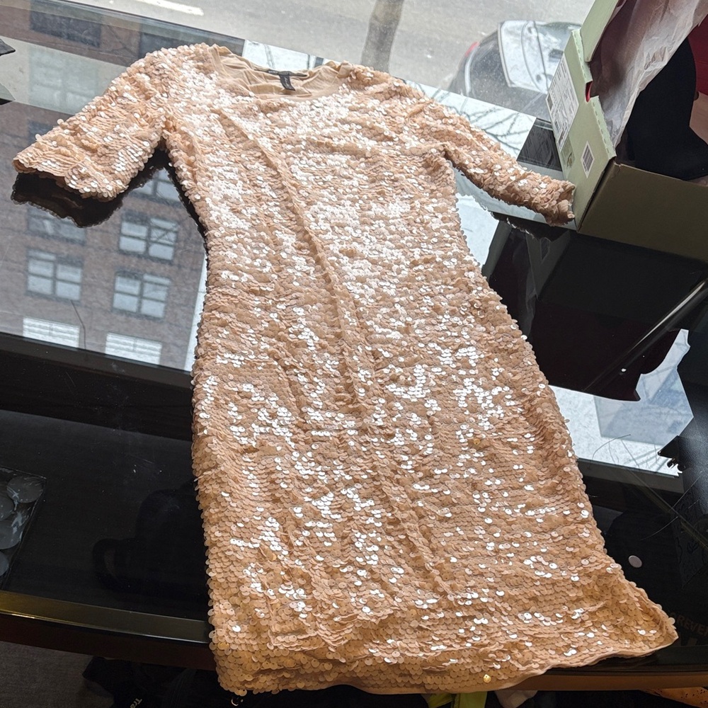 BCBGMaxAzria Sequin Midi Dress in Light Pink